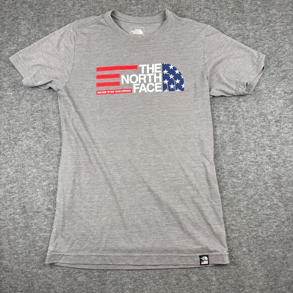 The North Face Never Stop Exploring Tshirt Men's Small Slim Fit American Flag - Picture 1 of 8